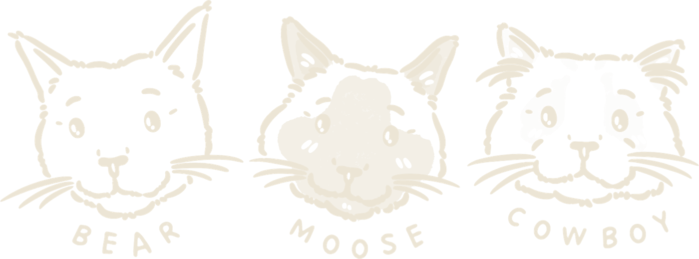 An illustration of our cats, Bear, Moose and Cowboy